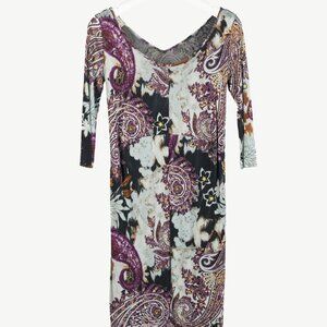 Etro Grey & Purple Floral-Paisley Mesh 3/4-Sleeve Dress